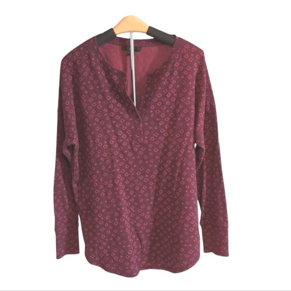Dalia Waffle Knit Henley Top | Size M | Maroon Long Sleeve Shirt | Relaxed Fit - Picture 5 of 11